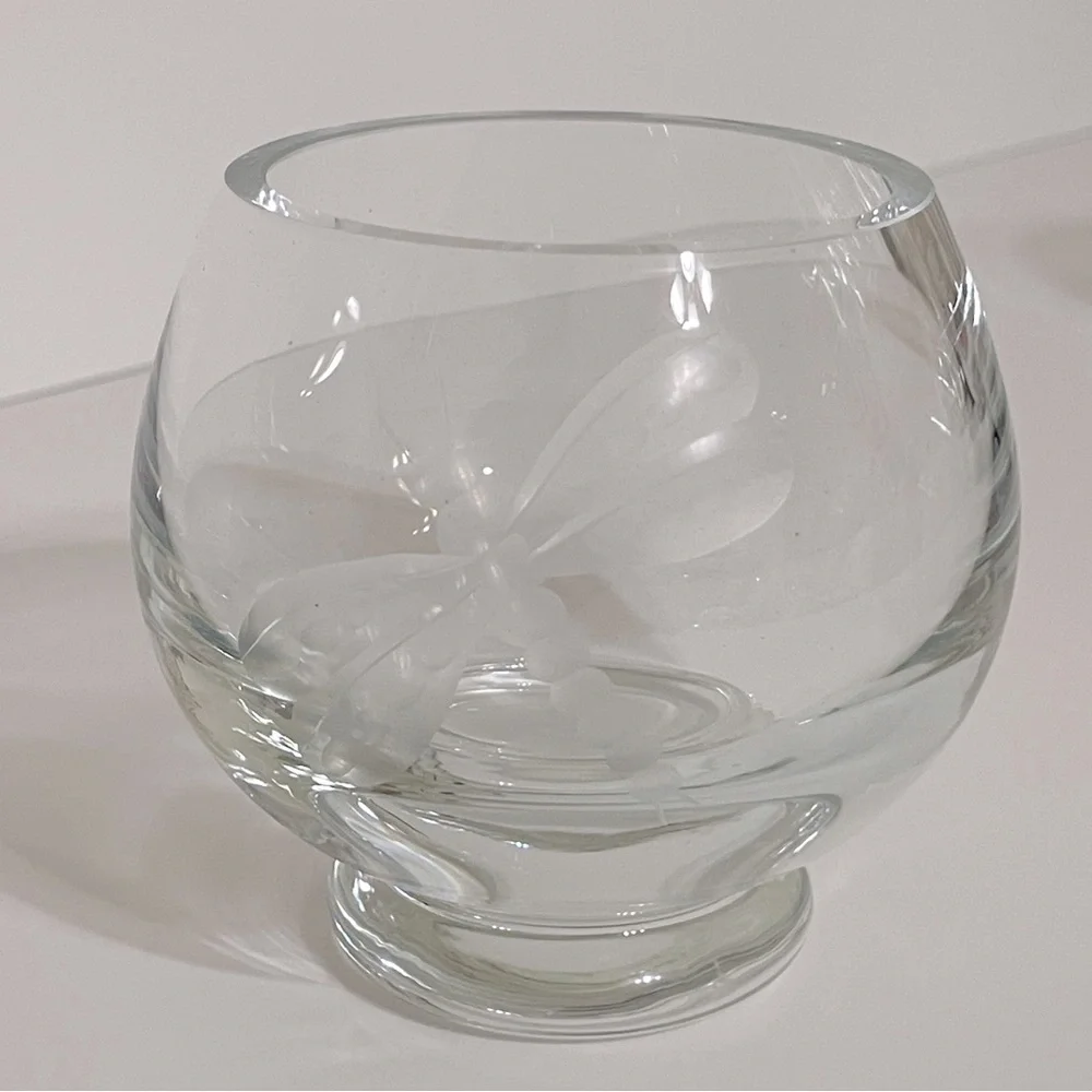 CRATE&BARREL X Krosno Crystal Votive Tea Light Candle Holder Dragonfly Etched